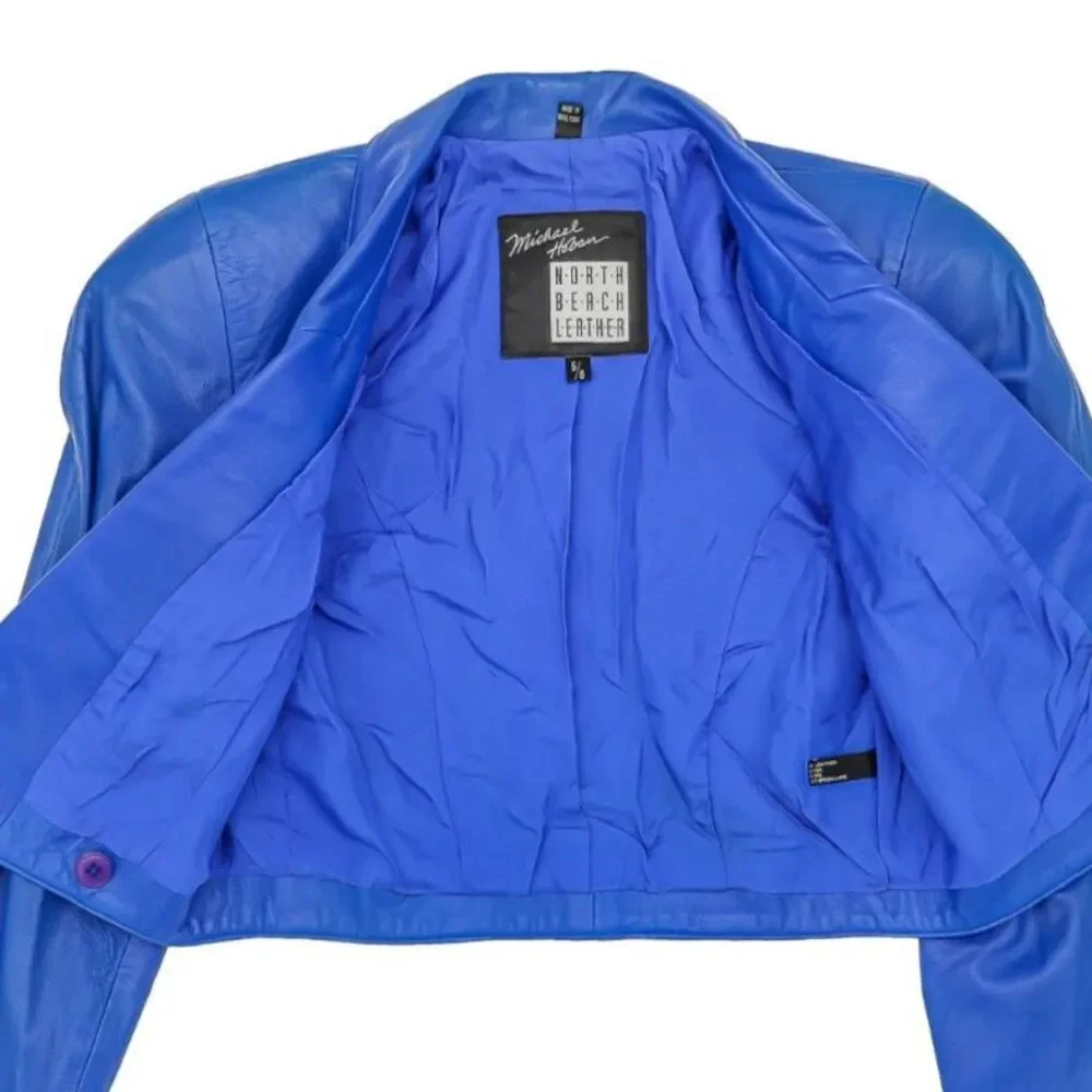 Vintage Michael Hoban North Beach Leather Jacket Size Small Blue